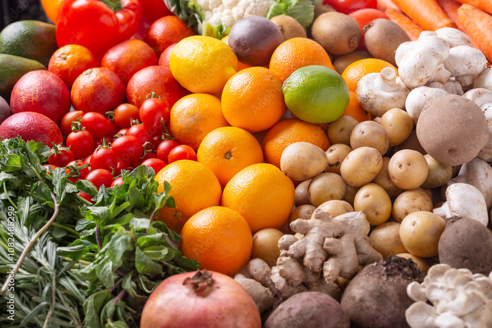 A lot of different fruits and vegetables, detox concept A lot of different fruits and vegetables, detox concept