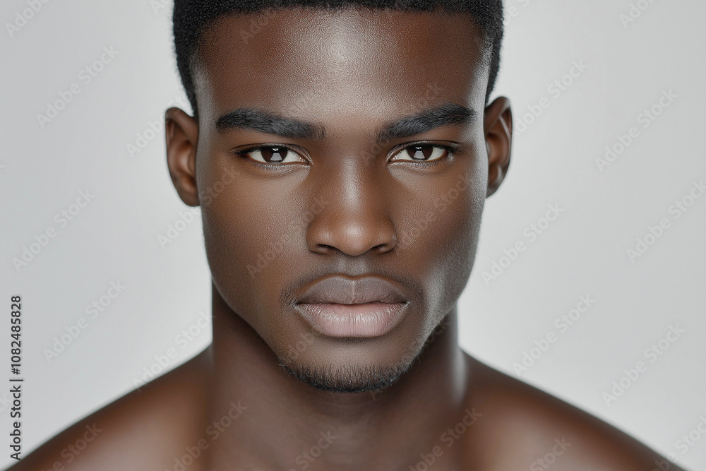 A 25-year-old handsome male model of African-American appearance. close-up. Kind facial expression on a light background. Advertising banner A 25-year-old handsome male model of African-American appearance. close-up. Kind facial expression on a light background. Advertising banner