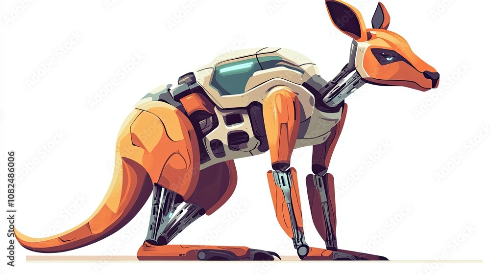 A Mechanized Kangaroo Robot with Orange and White Body A Mechanized Kangaroo Robot with Orange and White Body