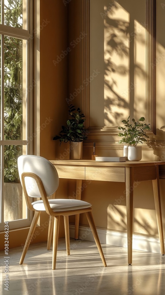 A stylish workspace bathed in natural light. A stylish workspace bathed in natural light.