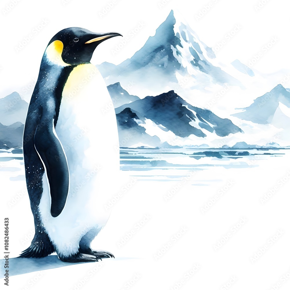 Fototapeta premium 황제펭귄, 수채화 (Emperor Penguin, water colour) 