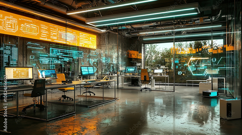 A high-tech lab where engineers are developing ambient computing technologies for enhanced connectivity A high-tech lab where engineers are developing ambient computing technologies for enhanced connectivity