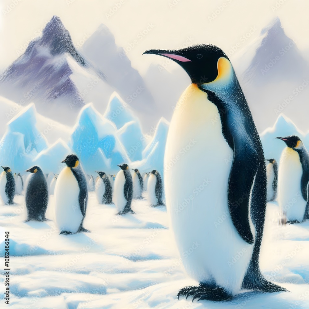 Obraz premium 황제펭귄, 파스텔화 (Emperor Penguin, pastel painting)