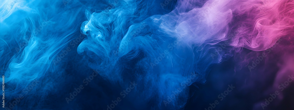 Abstract blue colored smoke texture, isolated on black background banner wide Abstract blue colored smoke texture, isolated on black background banner wide