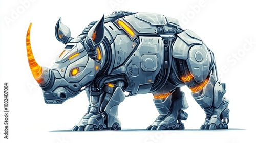 A Mechanized Rhino with Glowing Orange Accents photo