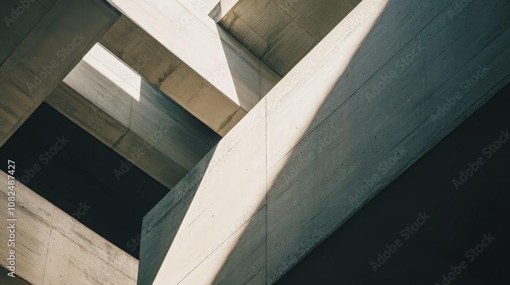 Fototapeta premium Abstract geometric pattern of concrete beams and shadows.