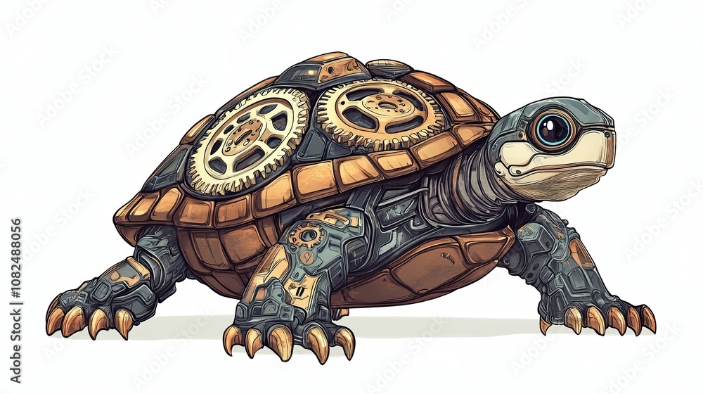 Obraz premium A Steampunk Turtle with Gears and Claws