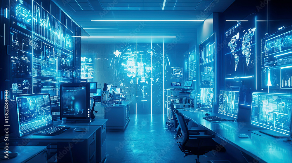 A high-tech lab where researchers are exploring the potential of ambient computing in daily routines A high-tech lab where researchers are exploring the potential of ambient computing in daily routines