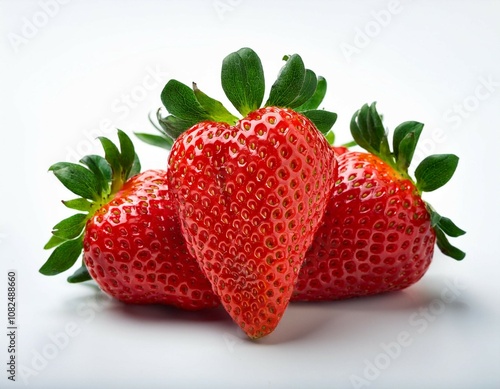 fresh and plump ripe red strawberries on white background photo