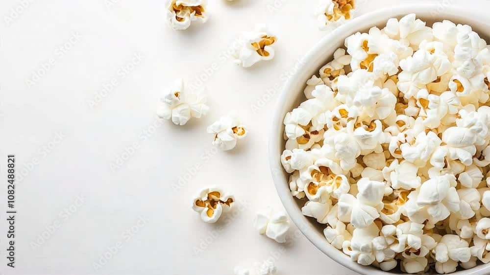 Tasty Bowl of Fluffy White Popcorn Perfect Snack for Movie Nights at Cinema with Buttery Flavor and Scattered Pieces for Enjoyment Tasty Bowl of Fluffy White Popcorn Perfect Snack for Movie Nights at Cinema with Buttery Flavor and Scattered Pieces for Enjoyment
