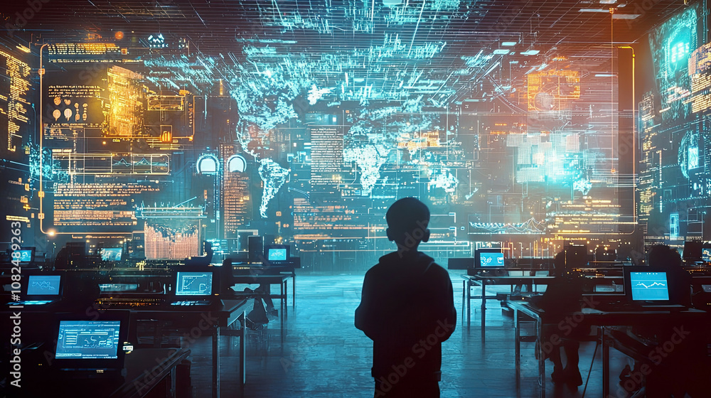 A scene depicting ambient computing enhancing the learning experience in educational institutions A scene depicting ambient computing enhancing the learning experience in educational institutions