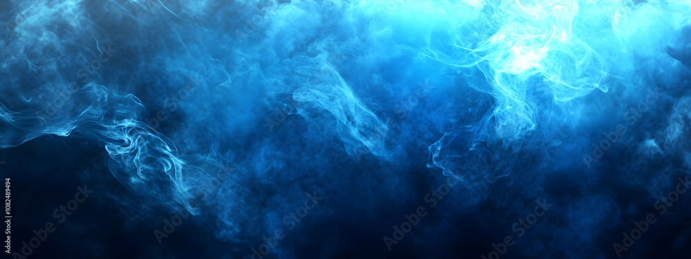 Abstract blue colored smoke texture, isolated on black background banner wide Abstract blue colored smoke texture, isolated on black background banner wide