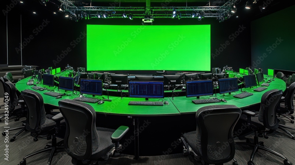 Fototapeta premium Modern Control Room with Green Screen