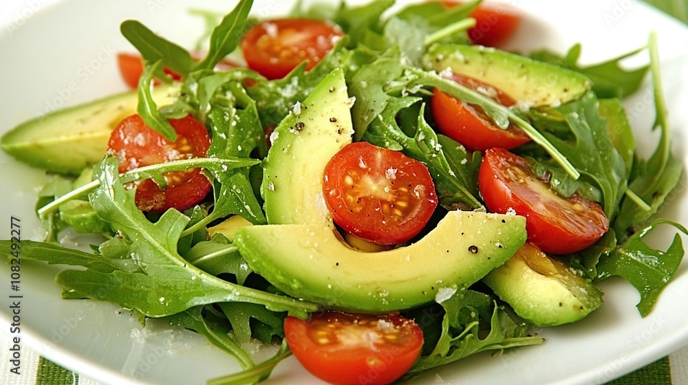 Fresh salad with avocado, cherry tomatoes, and arugula. Fresh salad with avocado, cherry tomatoes, and arugula.