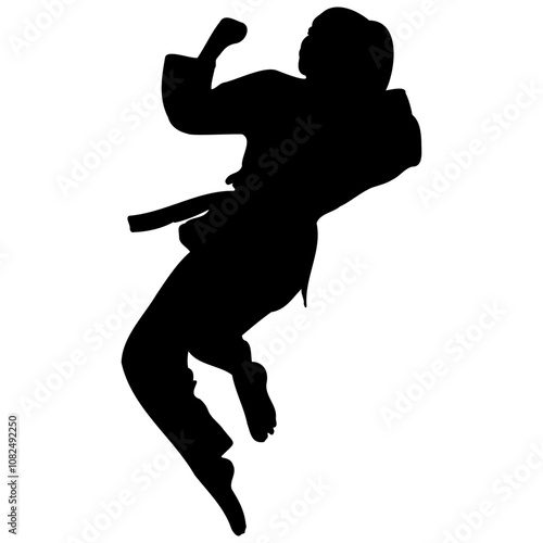 A set of silhouettes of a karate in different poses. Karate fighters silhouette.