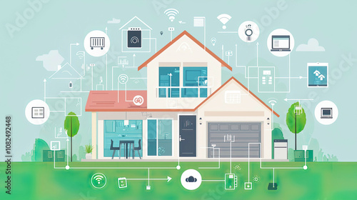 Artistic depiction of ambient computing in smart homes that adapt to user routines for comfort