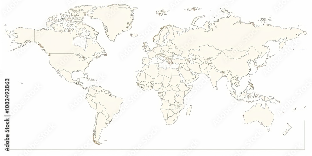A sketch of a detailed world map, isolated on a white background A sketch of a detailed world map, isolated on a white background