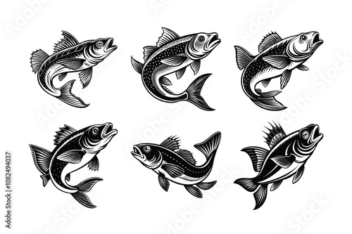 mackerel fish vector design, labeled line art silhouette illustration.