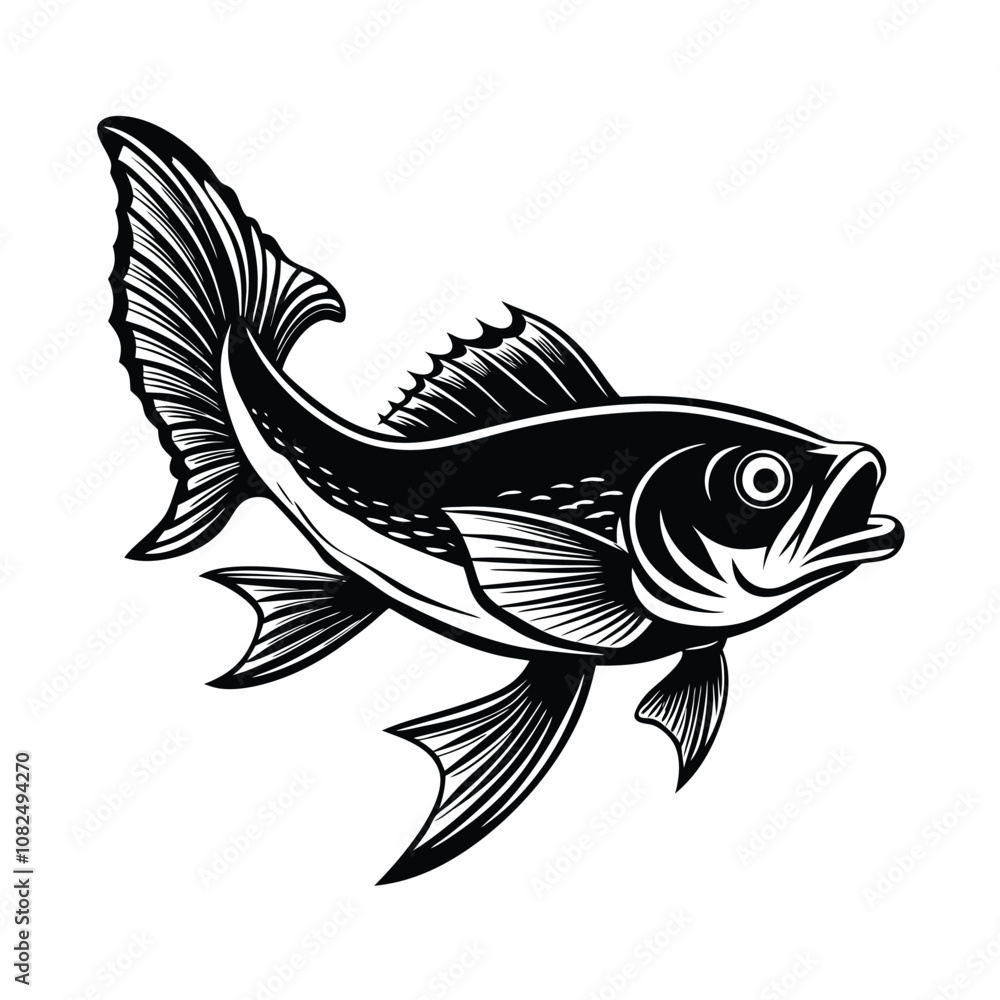 Fototapeta premium mackerel fish vector design, labeled line art silhouette illustration.