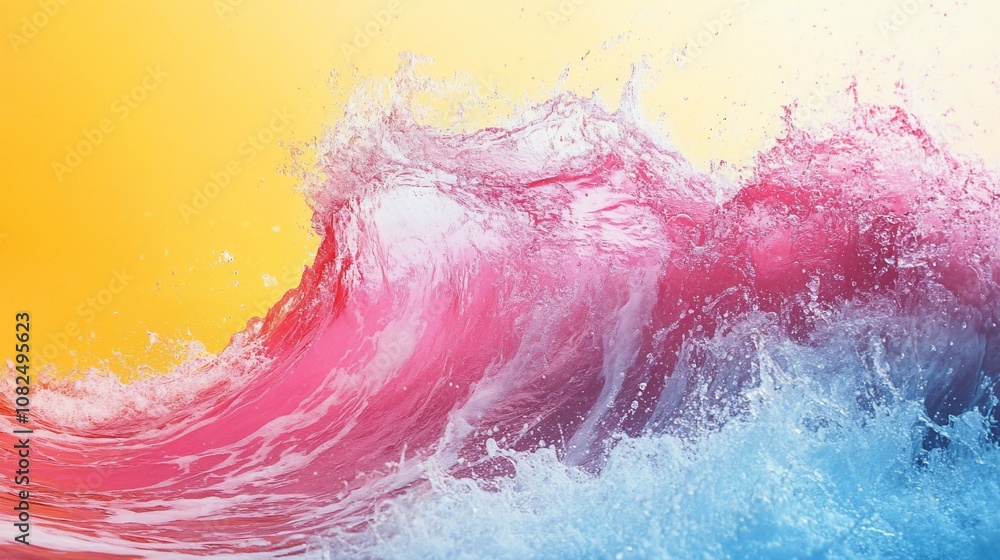 Fototapeta premium Abstract wave of water with pink and blue colors on yellow background.