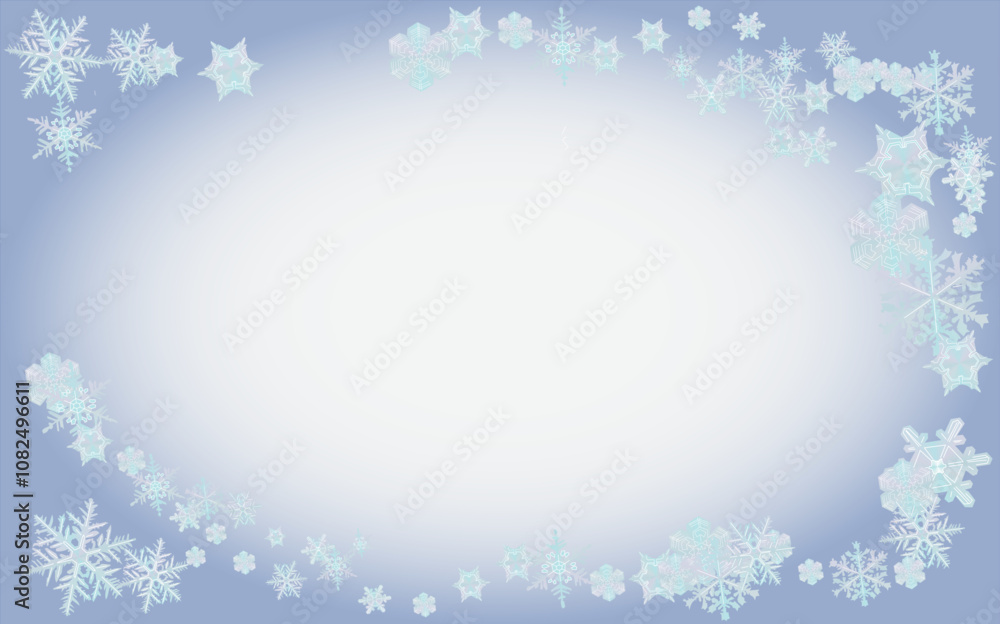 Fototapeta premium Christmas card, template with snowflakes. Snowflake background. Winter copy space banner.