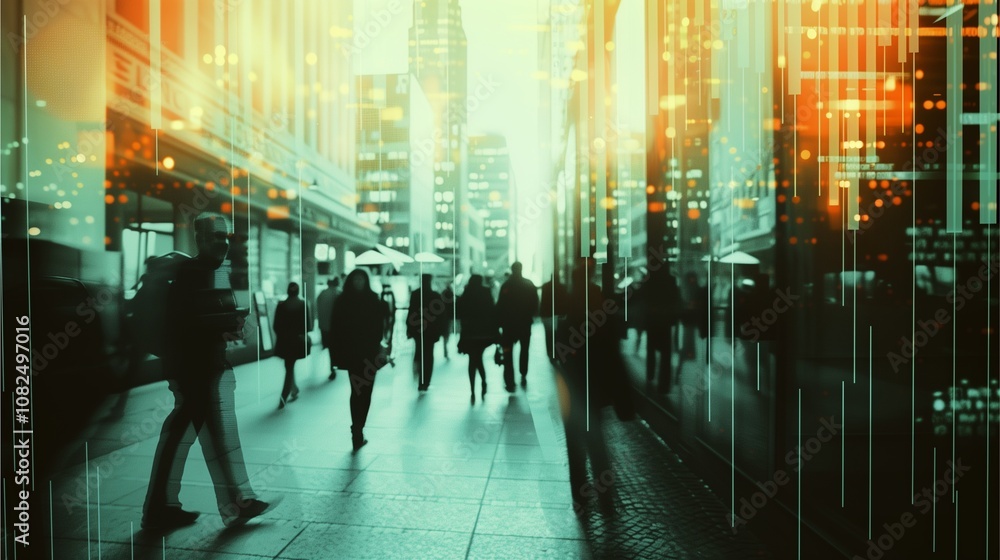 Urban Financial Pulse: Silhouetted figures navigate a bustling city street, overlaid with dynamic stock market data, symbolizing the constant flow of global finance. Urban Financial Pulse: Silhouetted figures navigate a bustling city street, overlaid with dynamic stock market data, symbolizing the constant flow of global finance.