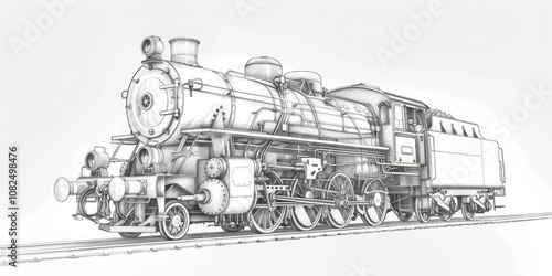 A sketch of a vintage steam locomotive, isolated on a white background