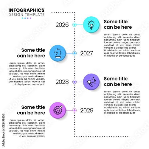 Infographic template. Vertical line with years and 4 steps