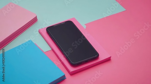 Black Smartphone on Pink and Blue Book Covers