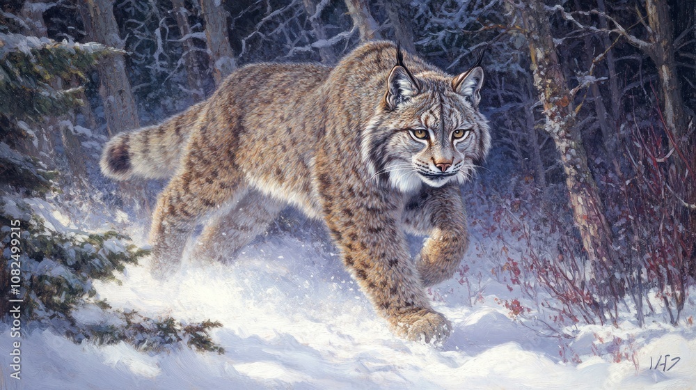 Fototapeta premium Lynx in Winter Forest