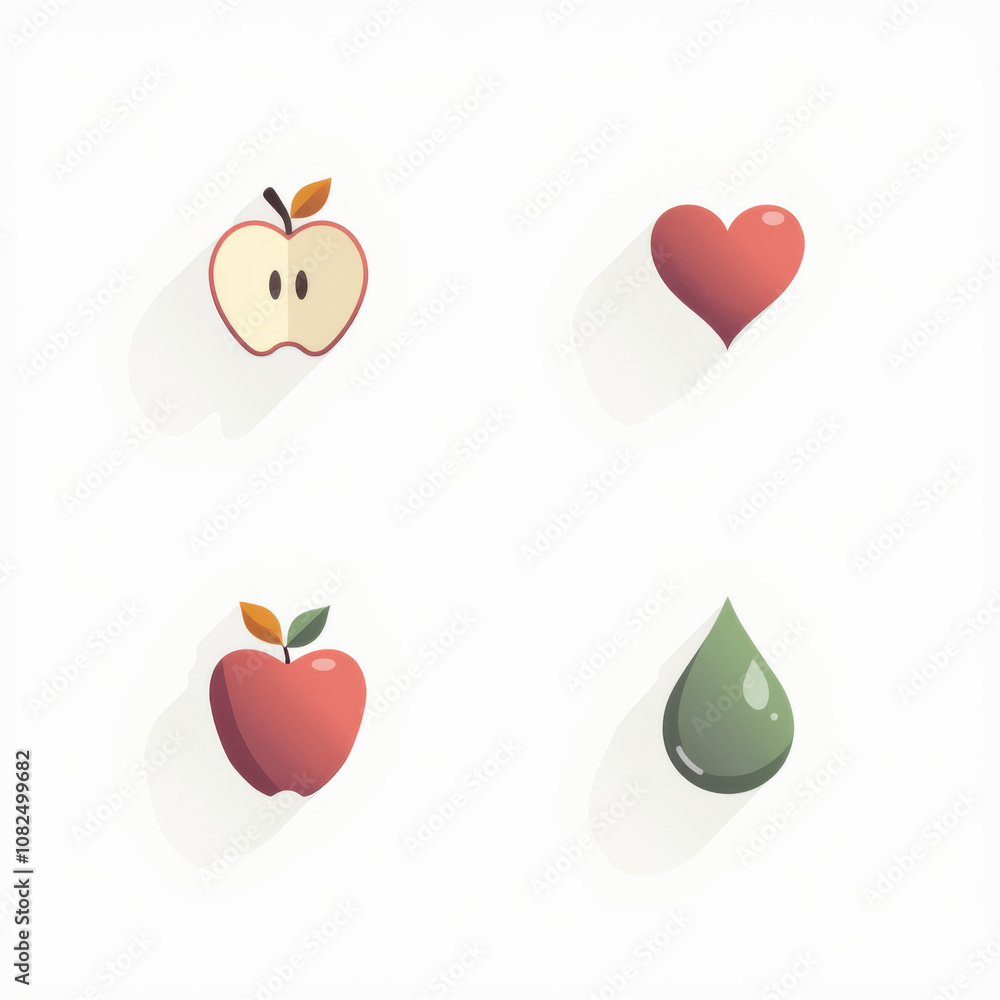 Health and Wellness Icon Set with Apple, Heart, and Water Droplet Health and Wellness Icon Set with Apple, Heart, and Water Droplet