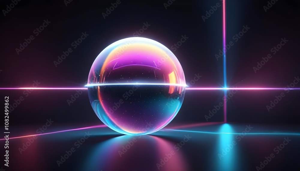 holographic ball in building on black background. 3D rendering of glossy white ball in holographic holographic ball in building on black background. 3D rendering of glossy white ball in holographic