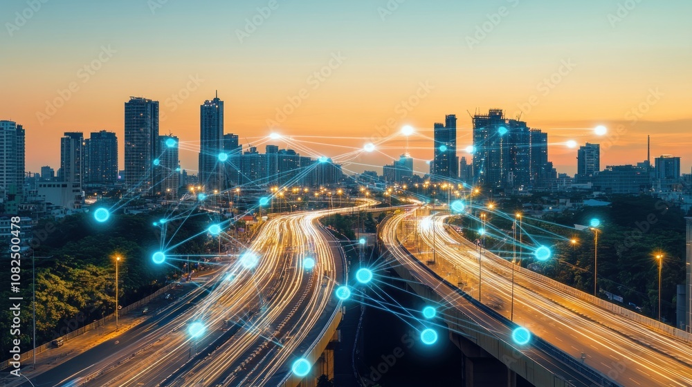 Fototapeta premium Cityscape with Network Connections