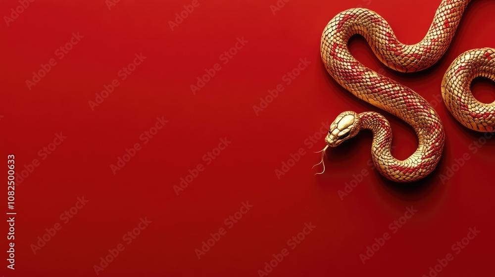 Obraz premium A minimalist red background with a subtle golden snake motif, evoking the elegance and symbolism of the 2025 Year of the Snake
