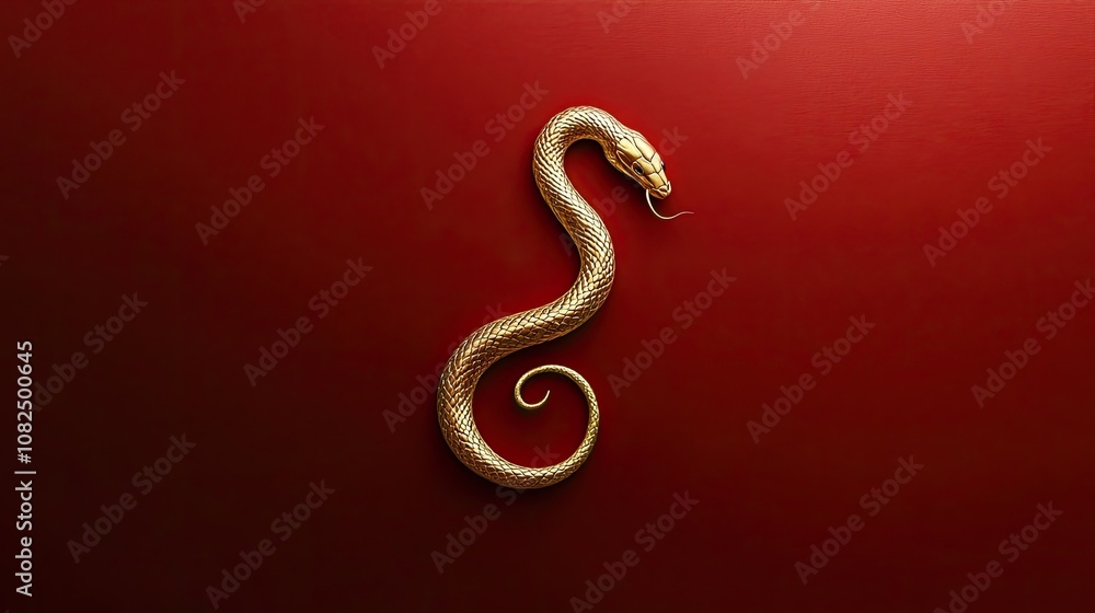 Fototapeta premium A minimalist red background with a subtle golden snake motif, evoking the elegance and symbolism of the 2025 Year of the Snake