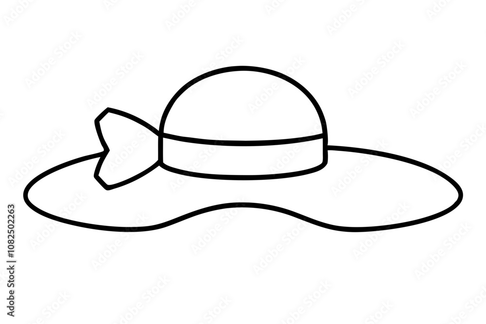 Sun Hat for Beach with Ribbon Bow Silhouette Icon Sun Hat for Beach with Ribbon Bow Silhouette Icon