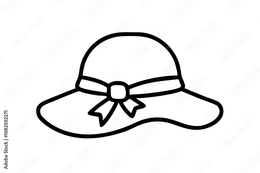 Sun Hat for Beach with Ribbon Bow Silhouette Icon Sun Hat for Beach with Ribbon Bow Silhouette Icon