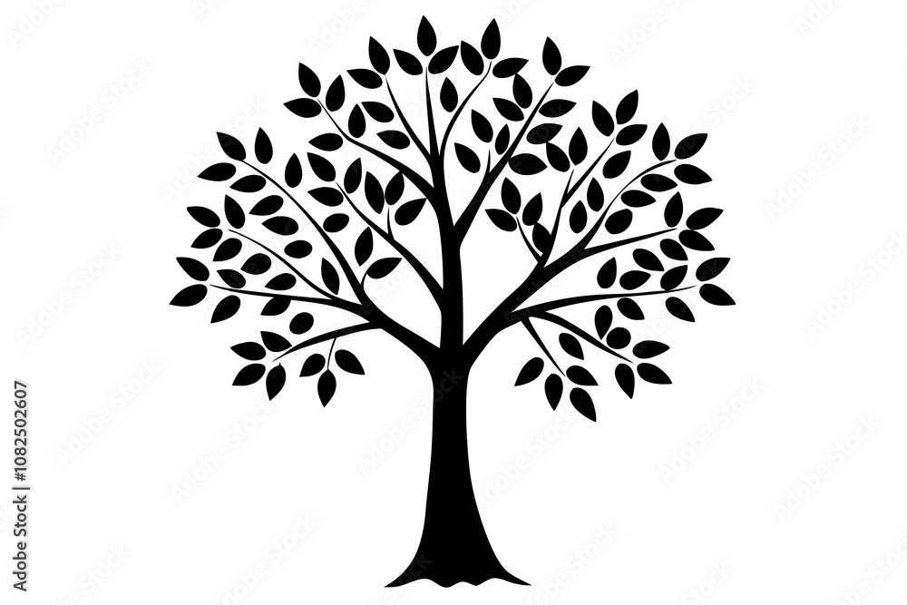 Tree with Leaves Silhouette on White Background Nature Artwork Tree with Leaves Silhouette on White Background Nature Artwork