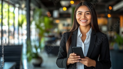 Smiling Businesswoman Using Smartphone