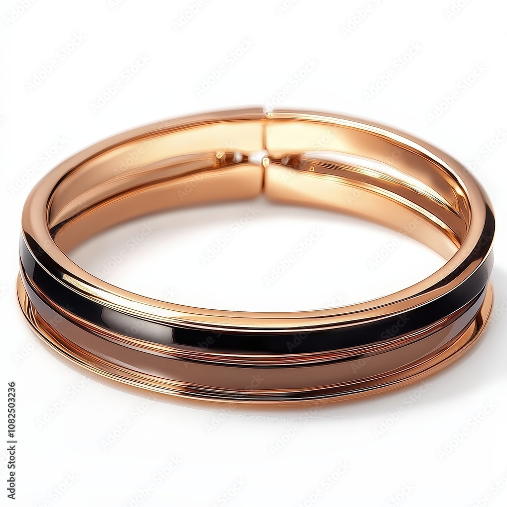Elegant rose gold and black bangle bracelet on white background Elegant rose gold and black bangle bracelet on white background