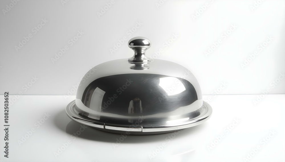 a polished silver serving cloche with a small handle on top, isolated on a clean white background, reflecting light subtly create with ai a polished silver serving cloche with a small handle on top, isolated on a clean white background, reflecting light subtly create with ai