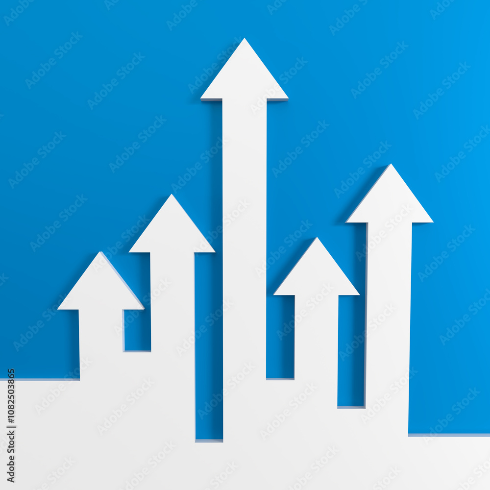 White arrows pointing up on blue background White arrows pointing up on blue background