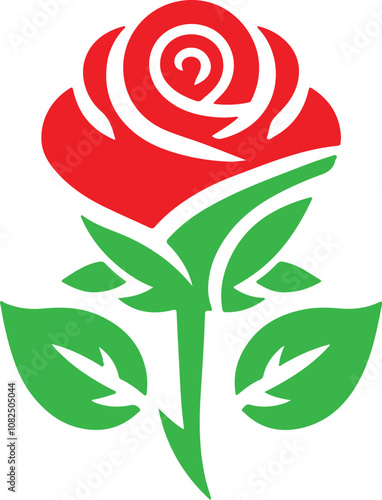 PrintRed Rose with leaves, Logo Icon Vector Art illustration design photo