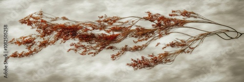 A delicate arrangement of dried seaweed against a textured background.