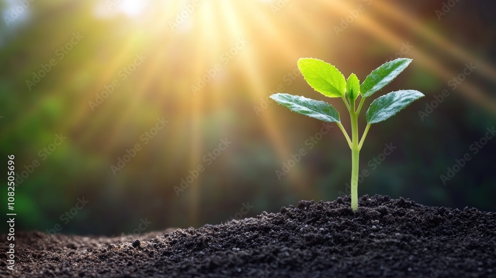 A young plant emerging from soil, illuminated by sunlight, symbolizing growth and renewal. A young plant emerging from soil, illuminated by sunlight, symbolizing growth and renewal.