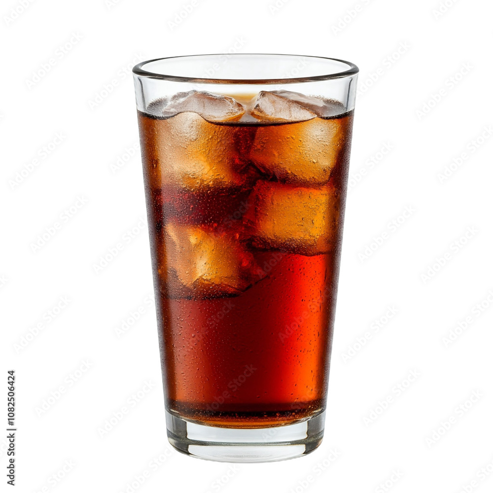 Collection of Refreshing Soda Drinks with Ice Cubes in a Clear Glass Isolated