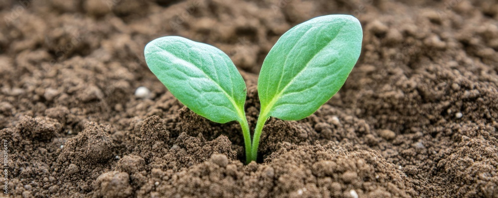 A young plant sprouting from rich soil, symbolizing growth and renewal. A young plant sprouting from rich soil, symbolizing growth and renewal.
