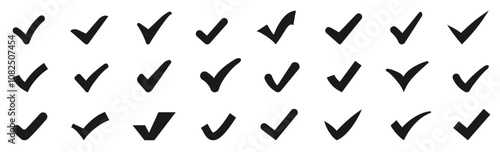 Check or tick icons. Big set of black check or tick icons for design. Check symbol isolated