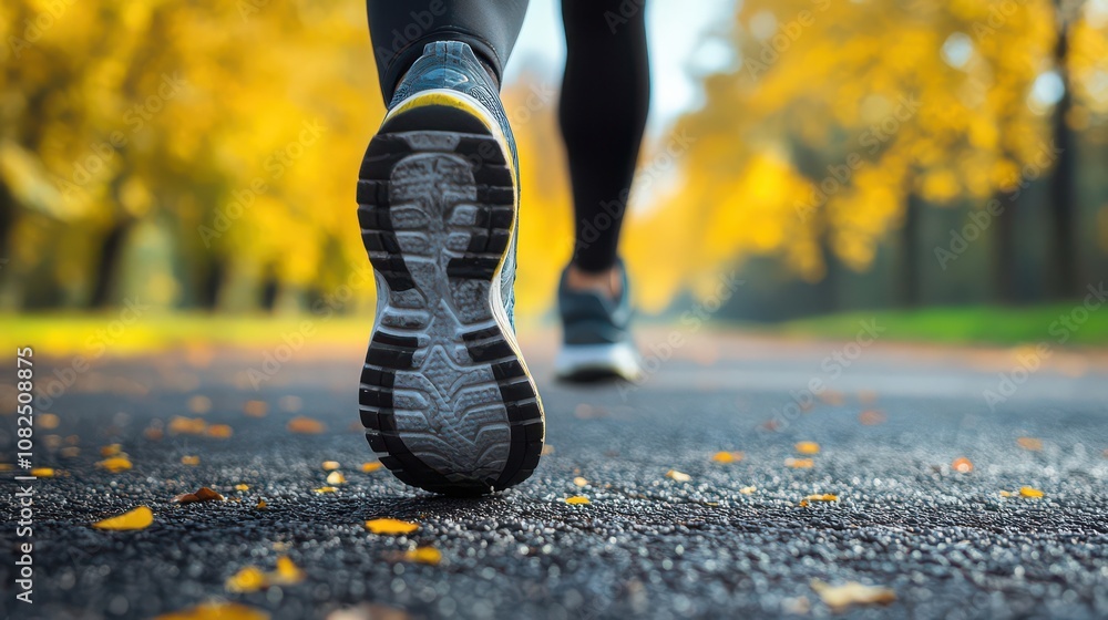 Jogging in Autumn: A Runner's Path Through Leaves Jogging in Autumn: A Runner's Path Through Leaves
