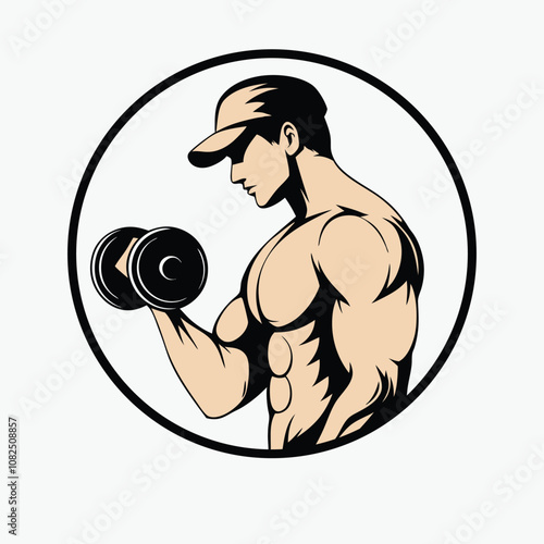 Fitness Logo Vector Illustration of Strong Muscle Man.